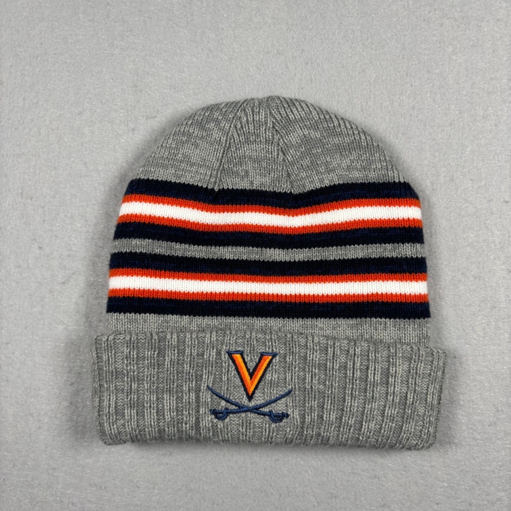University of Virginia‎ Cavaliers Gray Striped Beanie Hat Adult OSFM Cuffed UVA